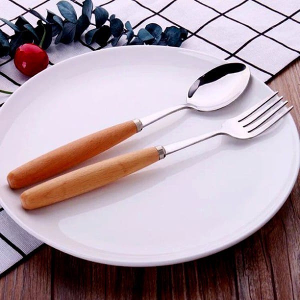 قاشق غذا خوری مدل دسته چوبی 6عددی