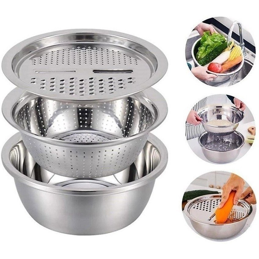 ست لگن و آبکش رنده دار 3 پارچه BASIN سایز26
