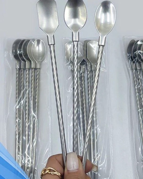 قاشق و نی شربت خوری 6 عددی فرچه دار