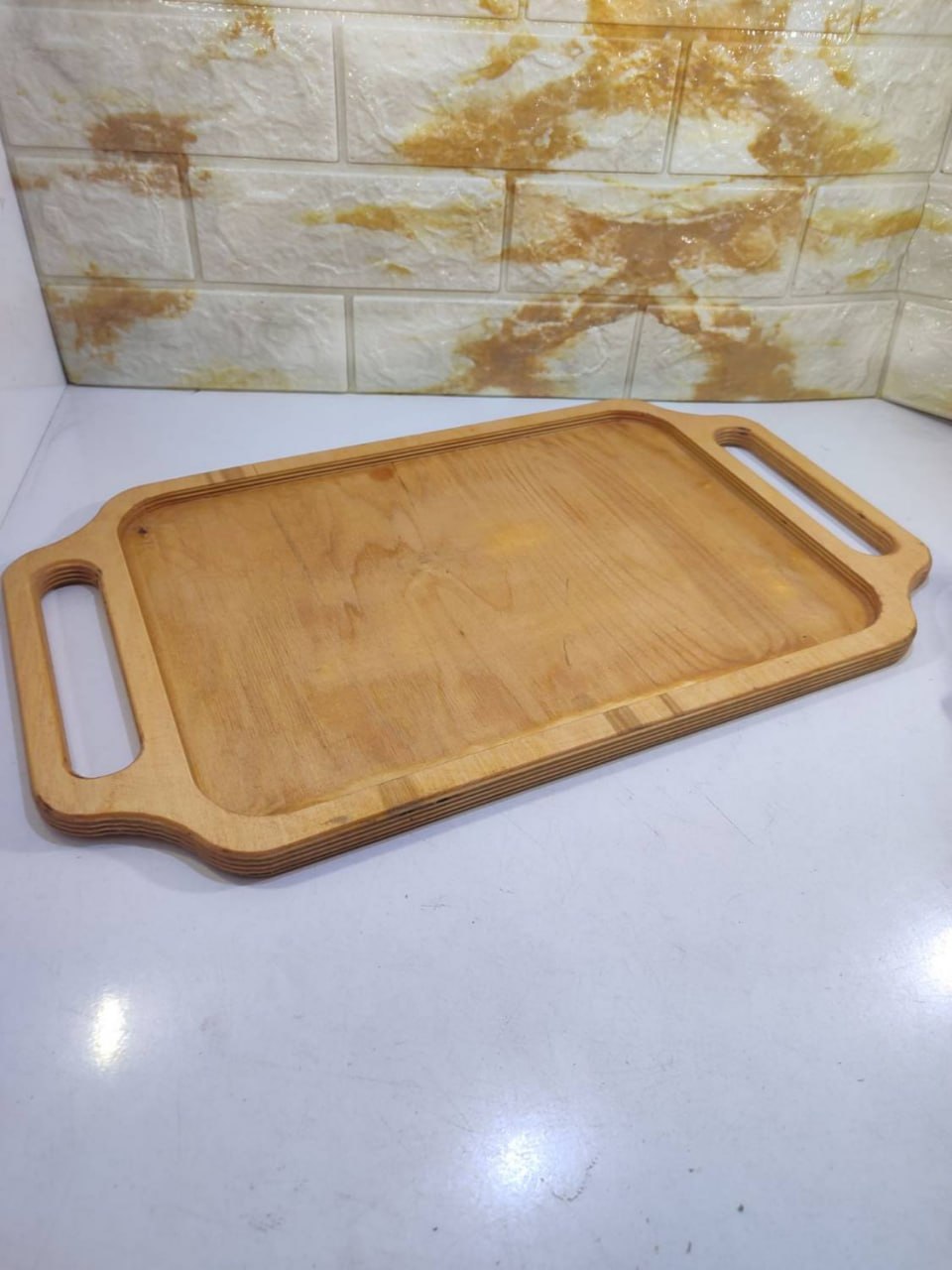 سینی پذیرایی چوبی مستطیل دسته دار سایز 28×48